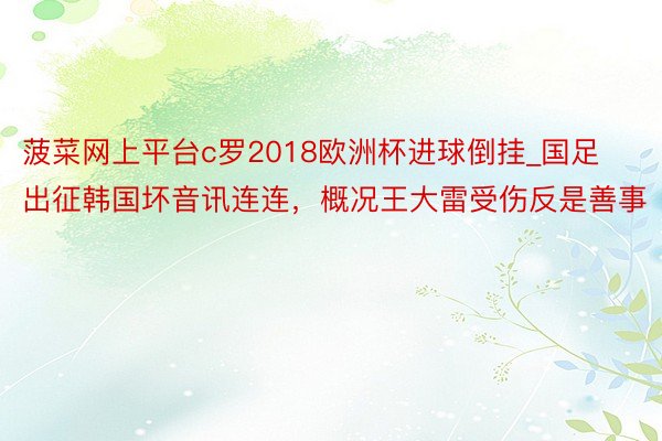 菠菜网上平台c罗2018欧洲杯进球倒挂_国足出征韩国坏音讯连连，概况王大雷受伤反是善事