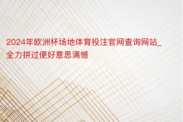 2024年欧洲杯场地体育投注官网查询网站_全力拼过便好意思满憾