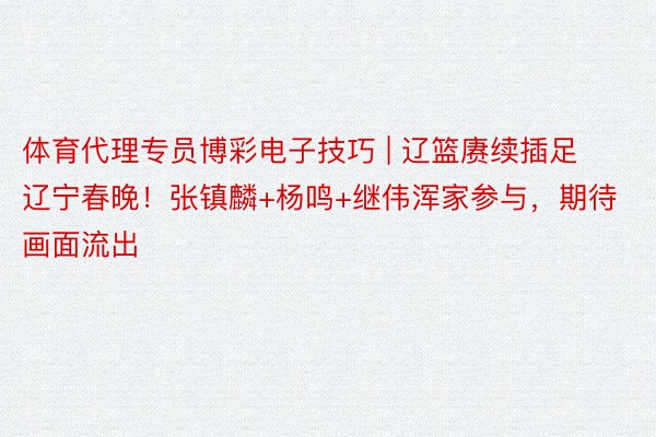 体育代理专员博彩电子技巧 | 辽篮赓续插足辽宁春晚！张镇麟+杨鸣+继伟浑家参与，期待画面流出